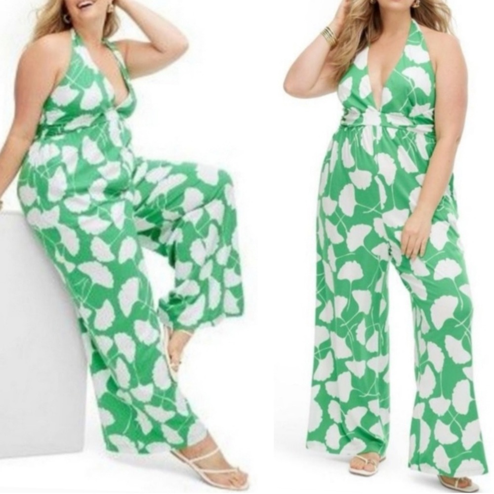 PLUS Diane Von Furstenberg X Target NEW Ginkgo‎ Green Halter Jumpsuit Size XXL